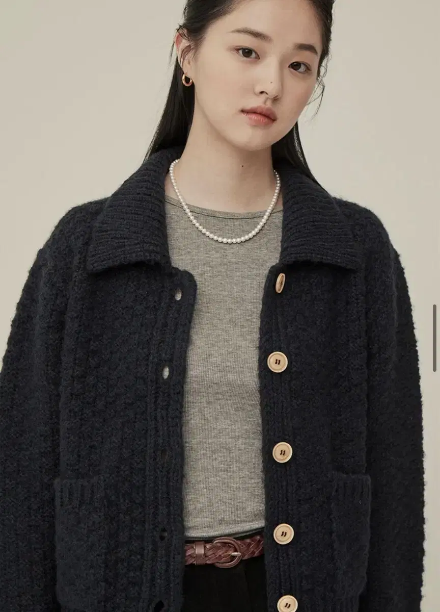 HOWUS Waffle cardigan navy 호와스 와플 가디건네이비